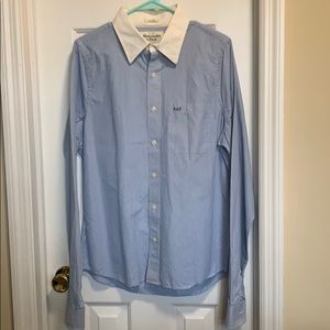 A&F blue stripe shirt with white collar, size L!